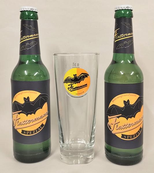 Flatterman-Set mit einem Glas und 2 Flaschen